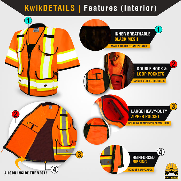 KwikSafety GODFATHER Safety Vest (Cushioned Collar) Class 3 ANSI Tested OSHA Compliant Hi Vis Reflective PPE Surveyor - Model No.: KS3310C3