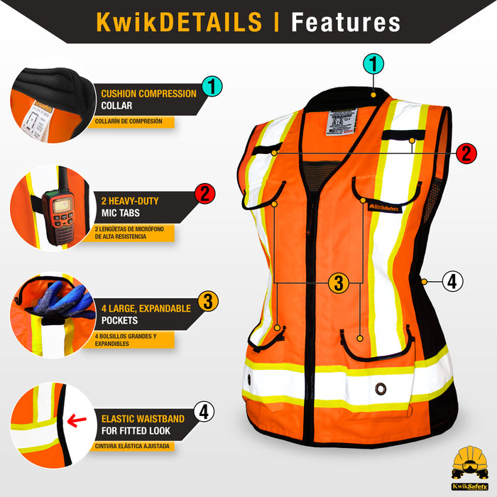 KwikSafety GODMOTHER Safety Vest for Women (RELAXED FIT) Class 2 ANSI Tested OSHA Compliant Reflective Work Gear PPE - Model No.: KS3336