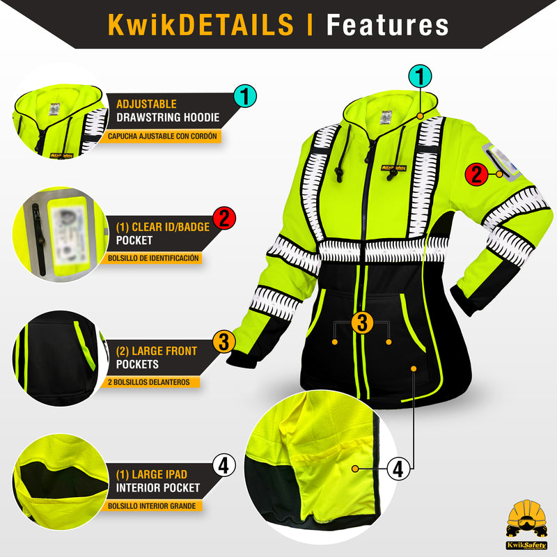 KwikSafety | Premium Rogue Hi Vis Fleece Hoodie for Women | Product Features