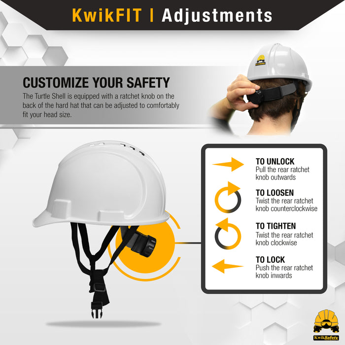 KwikSafety WHITE TURTLE SHELL Hard Hat (10 COOLING VENTS) Type 1 Class C ANSI Tested OSHA Compliant Standard Cap Style PPE - Model No.: KS1601 - KwikSafety