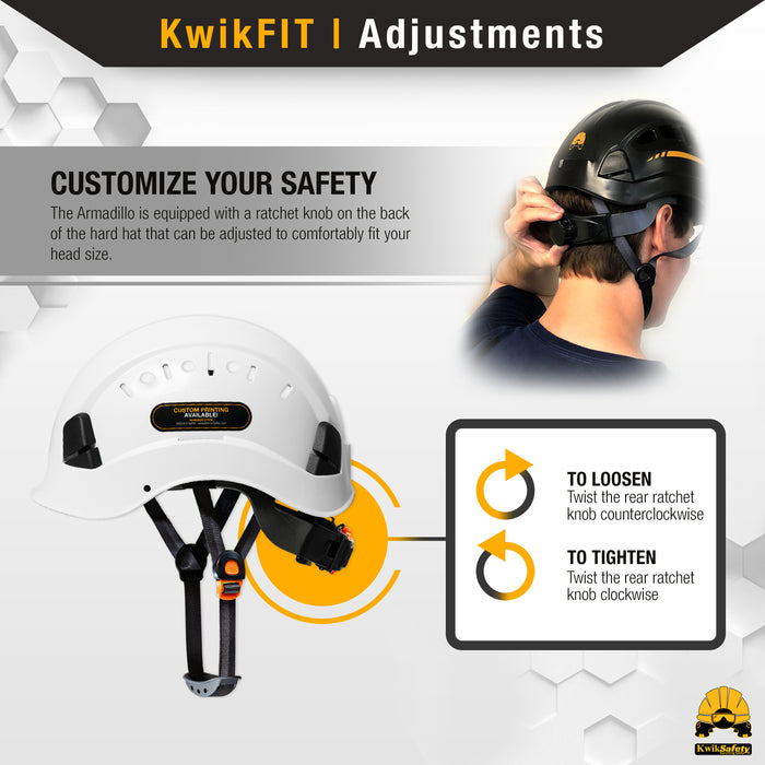 KwikSafety WHITE ARMADILLO Hard Hat (ADJUSTABLE COOLING VENTS) Type 1 Class C ANSI Tested OSHA Compliant Climbing Helmet PPE  - Model No.: KS8661WHT - KwikSafety