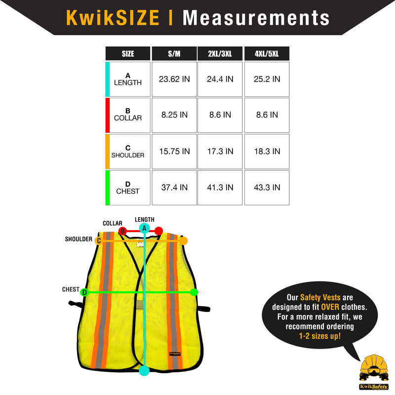 KwikSafety | Traffic Safety Vest | Size Chart