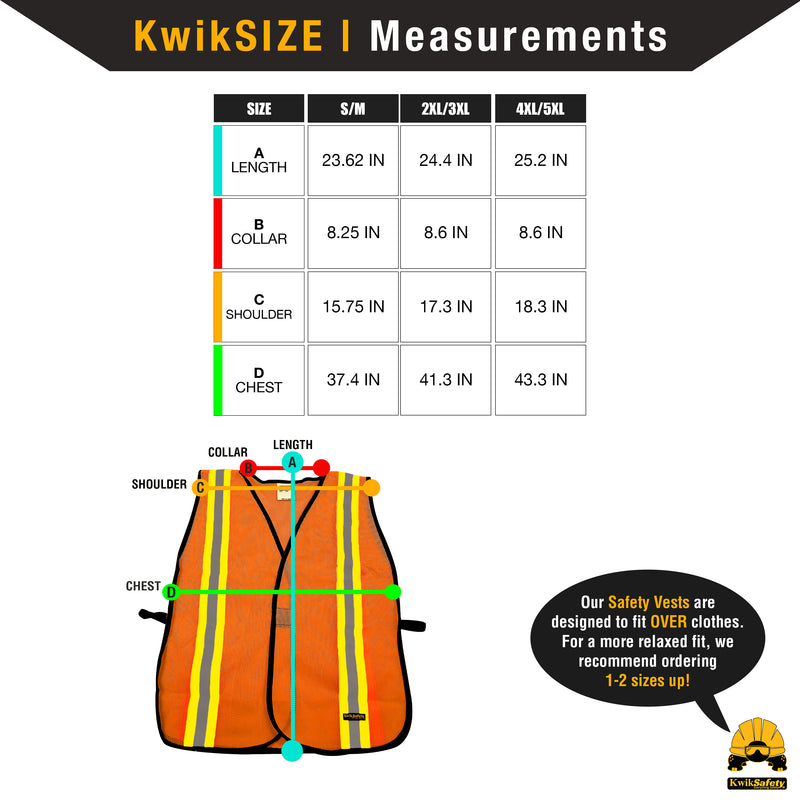 KwikSafety | Traffic Safety Vest | Size Chart