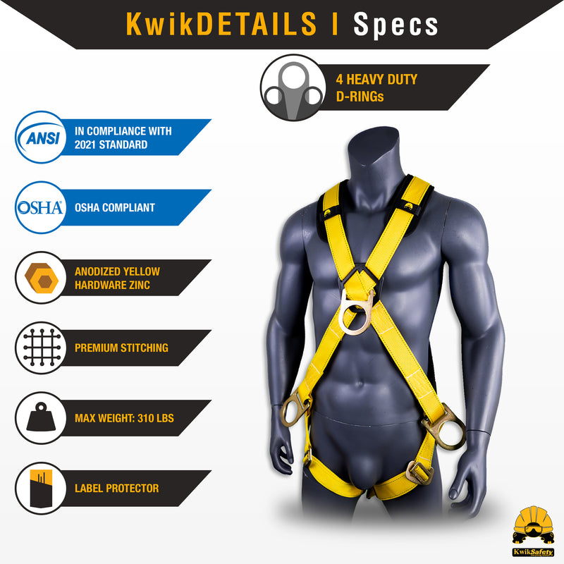 KwikSafety MONSOON Safety Harness ANSI OSHA Fall Protection 4 D Ring - Model No.: KS6611 - KwikSafety