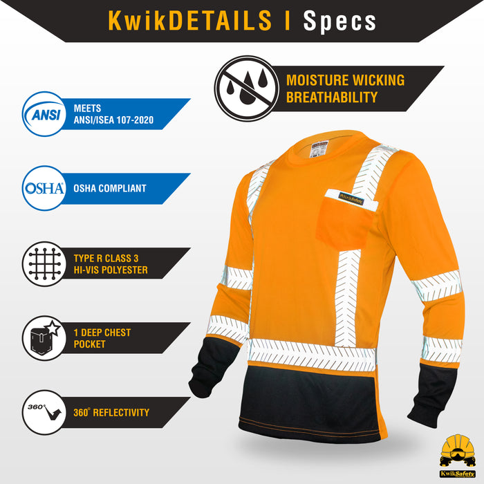 KwikSafety MECHANIC Safety Shirt (BLACK TRIM) Class 3 Long Sleeve ANSI Tested OSHA Compliant Hi Vis Reflective PPE - Model No.: KS4409