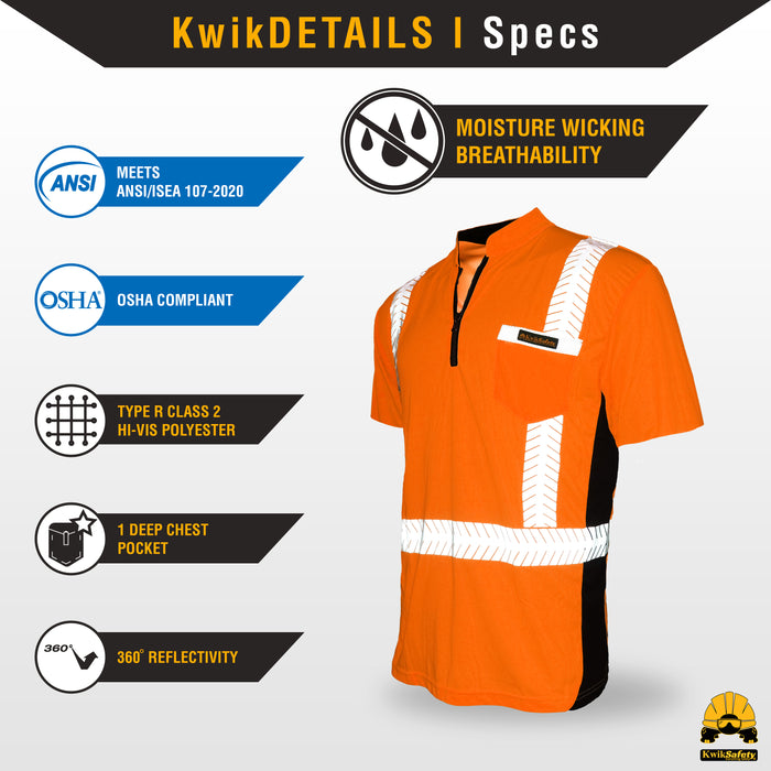 KwikSafety ENGINEER Safety Shirt (Y-NECK ZIPPER) Class 2 Short Sleeve ANSI Tested OSHA Compliant Hi Vis Reflective PPE - Model No.: KS4408