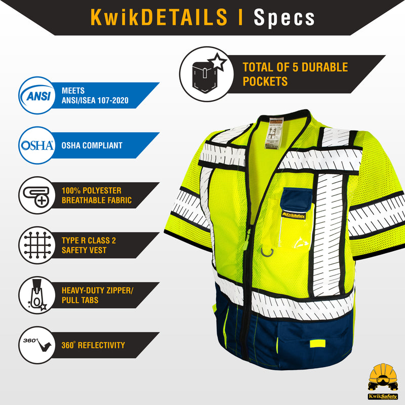 KwikSafety SHERIFF Safety Vest (Multi-Use Pockets) Class 3 ANSI Tested OSHA Compliant Hi Vis Reflective PPE Surveyor - Model No.: KS3305C3 - KwikSafety