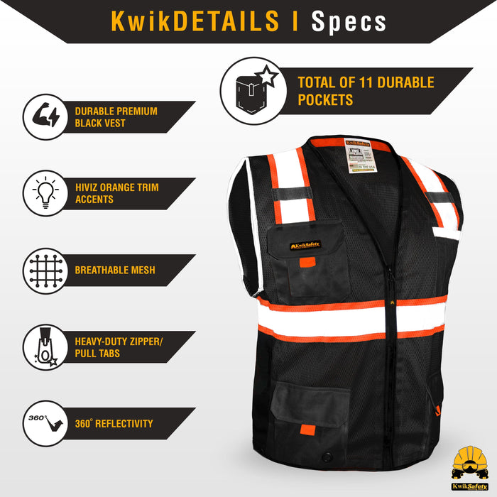 KwikSafety UNDERBOSS Safety Vest (11 POCKETS) Premium ANSI Class Unrated PPE Construction Industrial Work Gear - Model No.: KS3301UB - KwikSafety