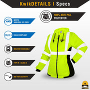 KwikSafety | Rogue Hi Vis Fleece Hoodie for Women | Product Specifications