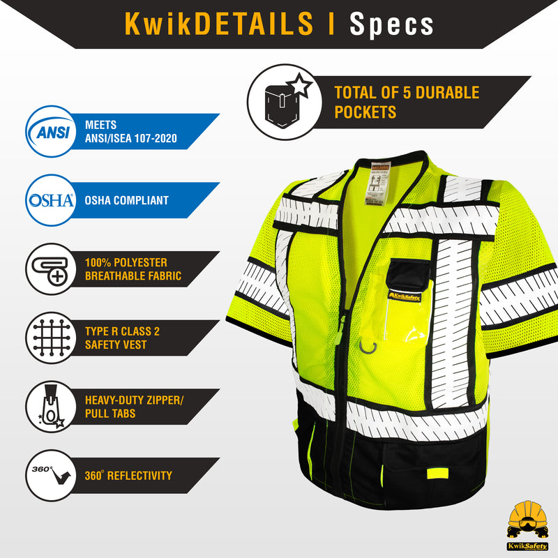 KwikSafety SPECIALIST Safety Vest (Multi-Use Pockets) Class 3 ANSI Tested OSHA Compliant Hi Vis Reflective PPE Surveyor  - Model No.: KS3304C3 - KwikSafety