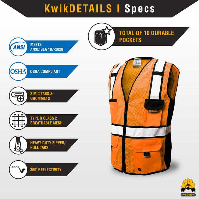 KwikSafety ROADBOSS ECONOMY Safety Vest (Solid Reflective Tape) Class 2 ANSI Tested OSHA Compliant Hi Vis Reflective PPE Surveyor - Model No.: KS3331