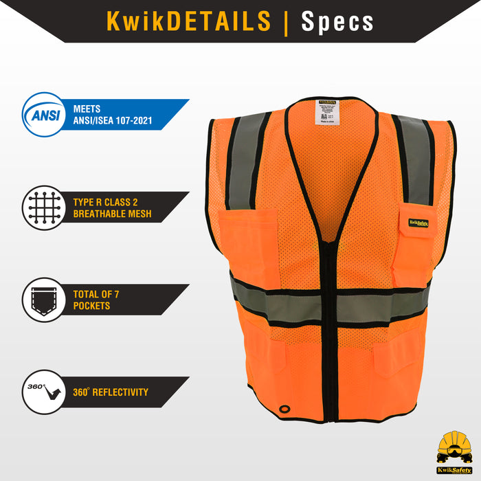 KwikSafety OFFICIAL Safety Vest (Black Trim) Class 2 ANSI OSHA - Model No.: KS3312BT