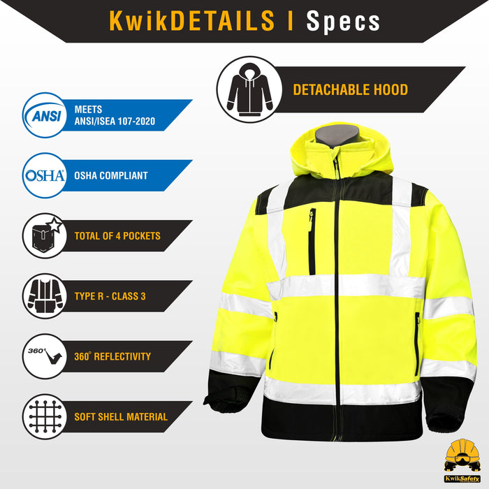 KwikSafety AGENT Safety Softshell Jacket (DETACHABLE HOOD) Class 3 ANS