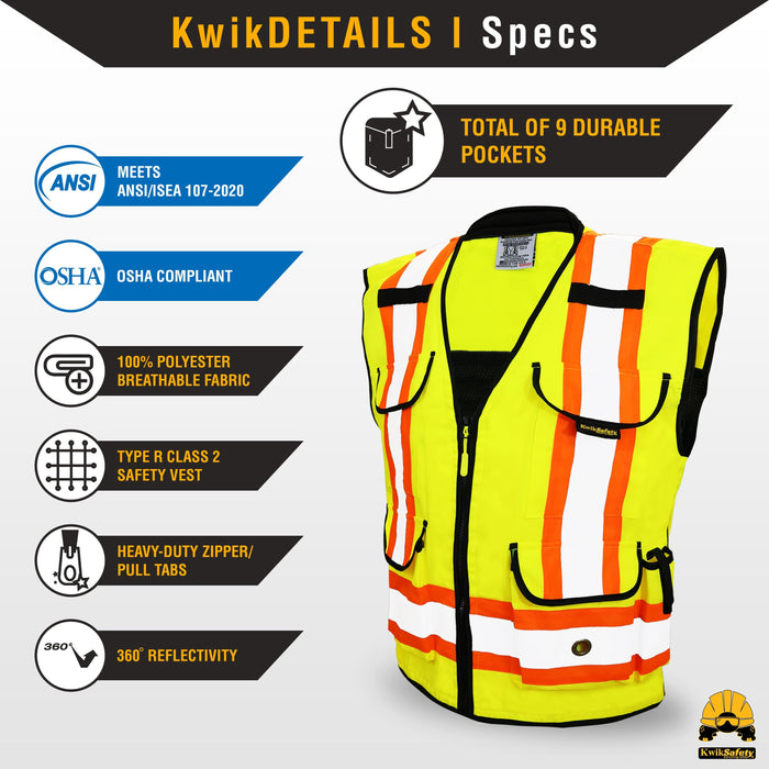 KwikSafety GODFATHER Safety Vest (Cushioned Collar) Class 2 ANSI Tested OSHA Compliant Hi Vis Reflective PPE Surveyor - Model No.: KS3310 - KwikSafety