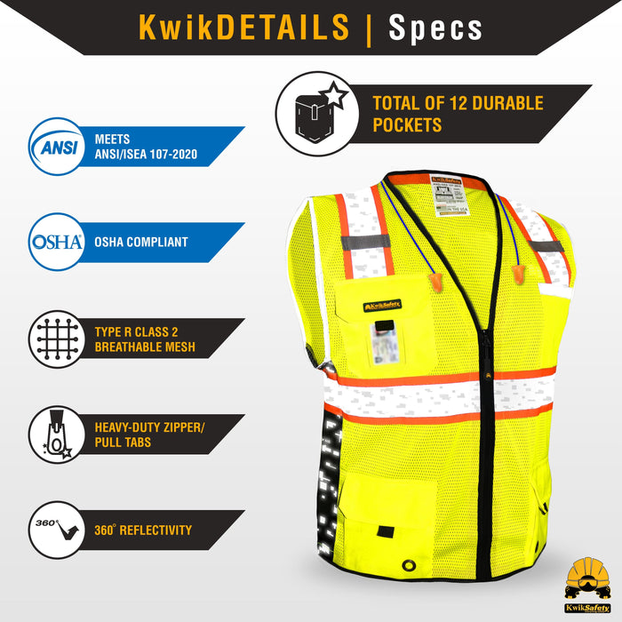 KwikSafety BIG KAHUNA DIGITAL Safety Vest (LIMITED EDITION) Class 2 ANSI Tested OSHA Compliant Hi Vis Reflective PPE Surveyor - Model No.: KS3301DG - KwikSafety