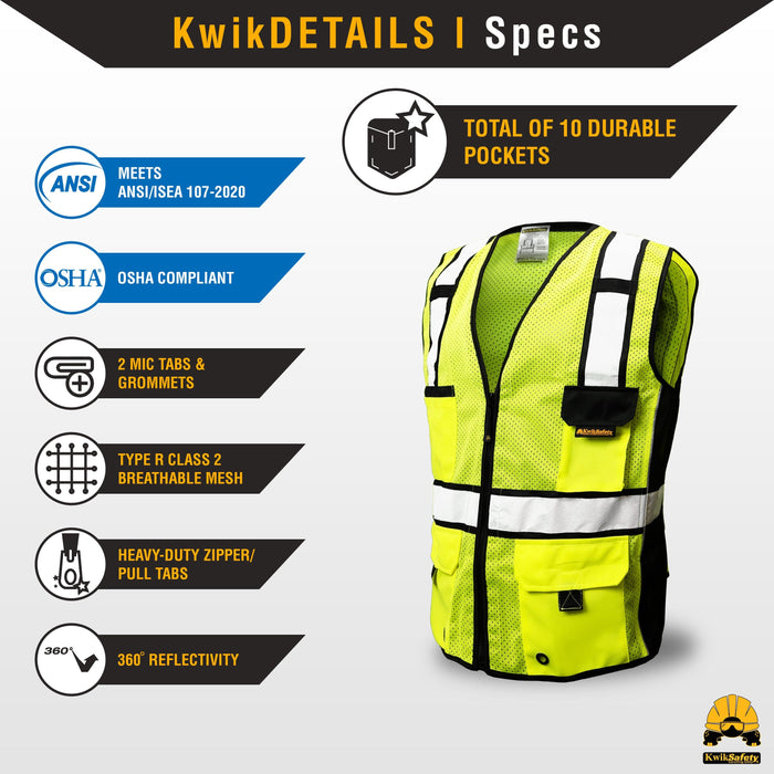 KwikSafety ROADBOSS ECONOMY Safety Vest (Solid Reflective Tape) Class 2 ANSI Tested OSHA Compliant Hi Vis Reflective PPE Surveyor - Model No.: KS3331 - KwikSafety