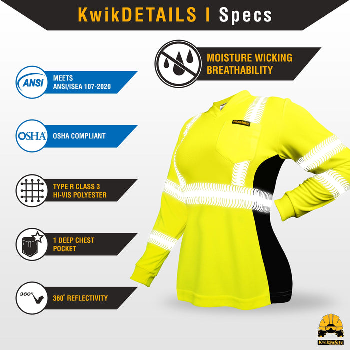 KwikSafety VIXEN Safety Shirt for Women (ANGEL HAIR TAPE) Class 3 Long Sleeve ANSI Tested OSHA Compliant Hi Vis Reflective PPE - Model No.: KS4410 - KwikSafety