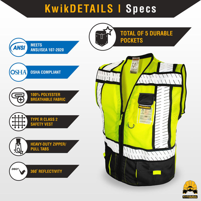 KwikSafety SPECIALIST Safety Vest (Multi-Use Pockets) Class 2 ANSI Tested  OSHA Compliant Hi Vis Reflective PPE Surveyor - Model No.: KS3304