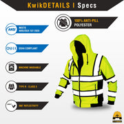 KwikSafety | Sage Hi Vis Fleece Hoodie | Product Specifications