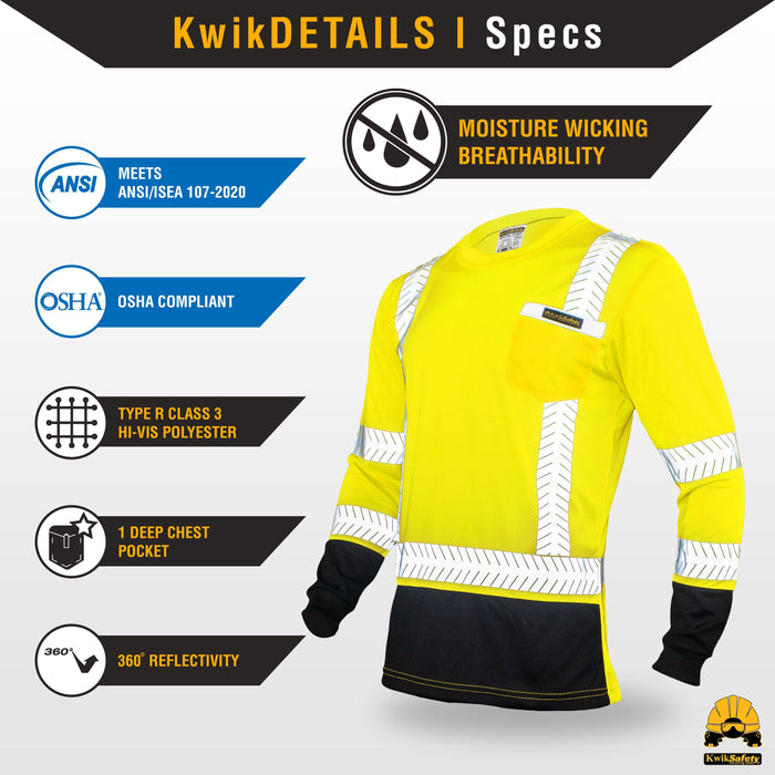 KwikSafety MECHANIC Safety Shirt (BLACK TRIM) Class 3 Long Sleeve ANSI Tested OSHA Compliant Hi Vis Reflective PPE - Model No.: KS4409 - KwikSafety