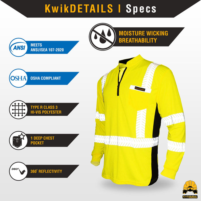 KwikSafety ENGINEER Safety Shirt (Y-NECK ZIPPER) Class 3 Long Sleeve ANSI Tested OSHA Compliant Hi Vis Reflective PPE - Model No.: KS4408 - KwikSafety