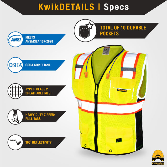 KAYGO® KG0100 ANSI Type R Class 2 Reflective Vest with Pockets and Zipper