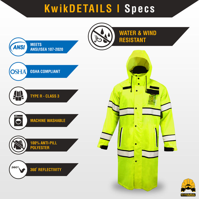 Reflective Work Trench Coat KwikSafety TORRENT High Visibility Rain Jacket - ANSI OSHA Compliant Class 3 Safety Coat OSHA Compliant Waterproof Safety Gear - Foto 8