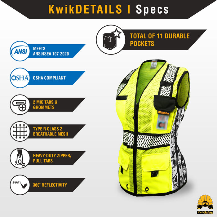 KwikSafety ROADBOSS PREMIUM Safety Vest for Women (Truck Tread Tape) Class 2 ANSI Tested OSHA Hi Vis Reflective PPE - Model No.: KS3334 - KwikSafety