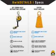 KwikSafety 30' COBRA CABLE Self Retracting Lifeline ANSI Class B SRL - Model No.: KS7934 - KwikSafety