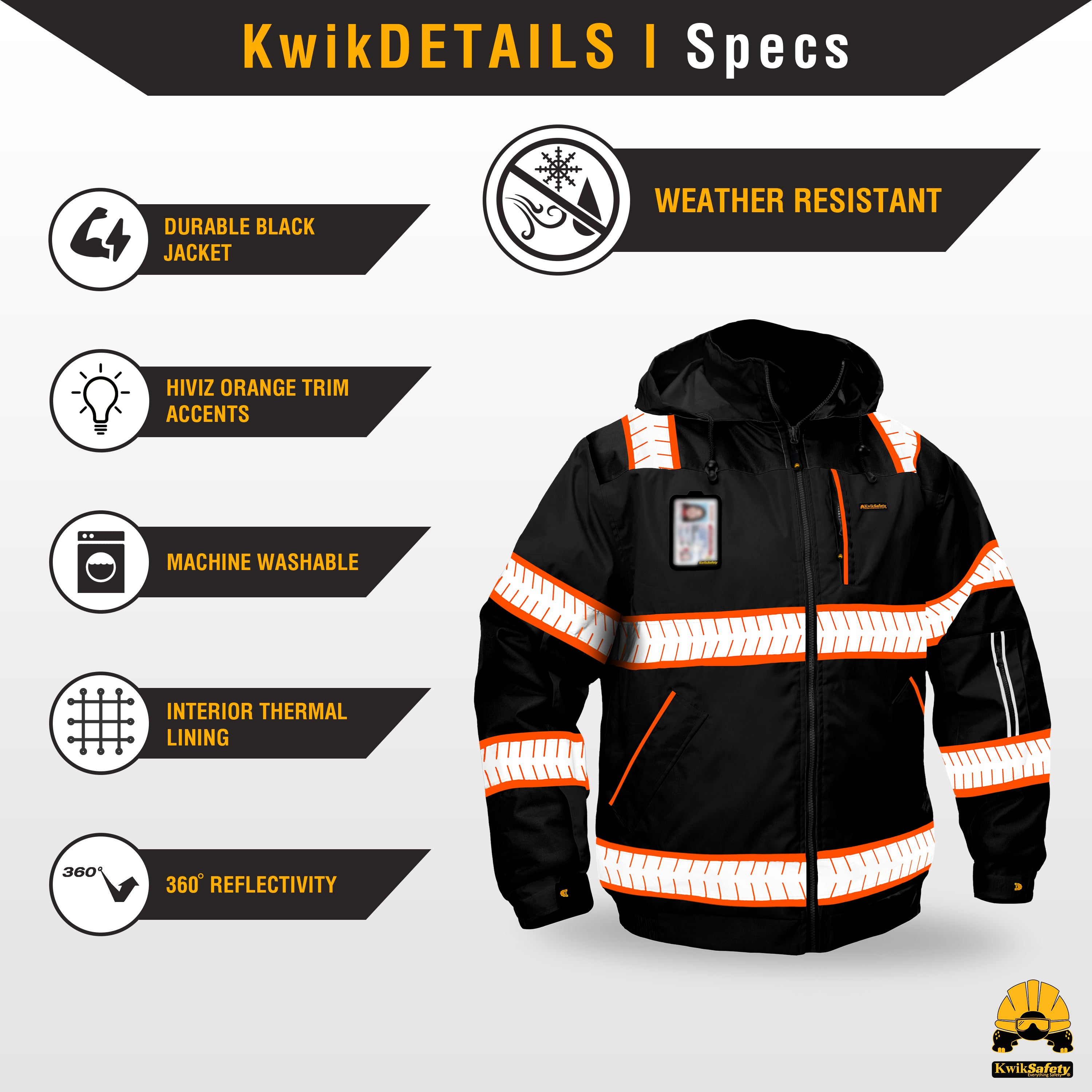 KwikSafety ENFORCER Safety Bomber Jacket (DETACHABLE ID POCKET) Hi Vis