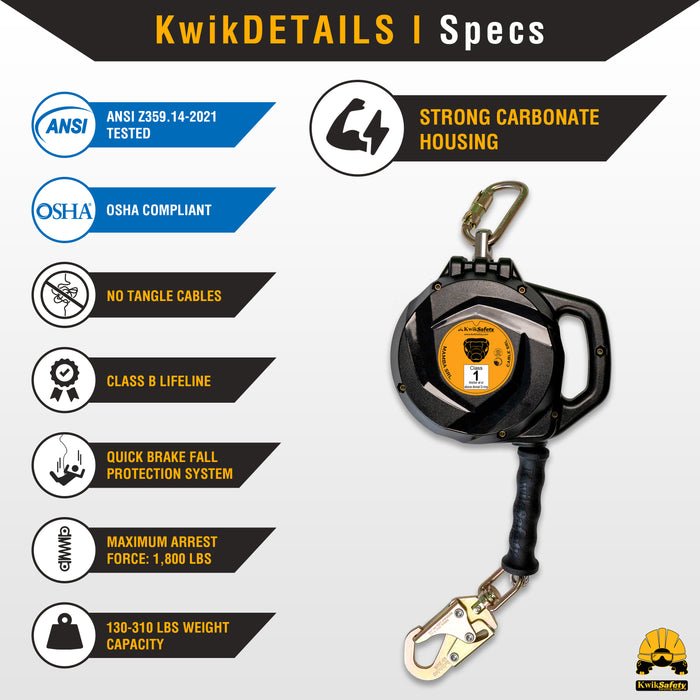 KwikSafety 33' MAMBA CABLE Self Retracting Lifeline ANSI Class B SRL - Model No.: KS7925