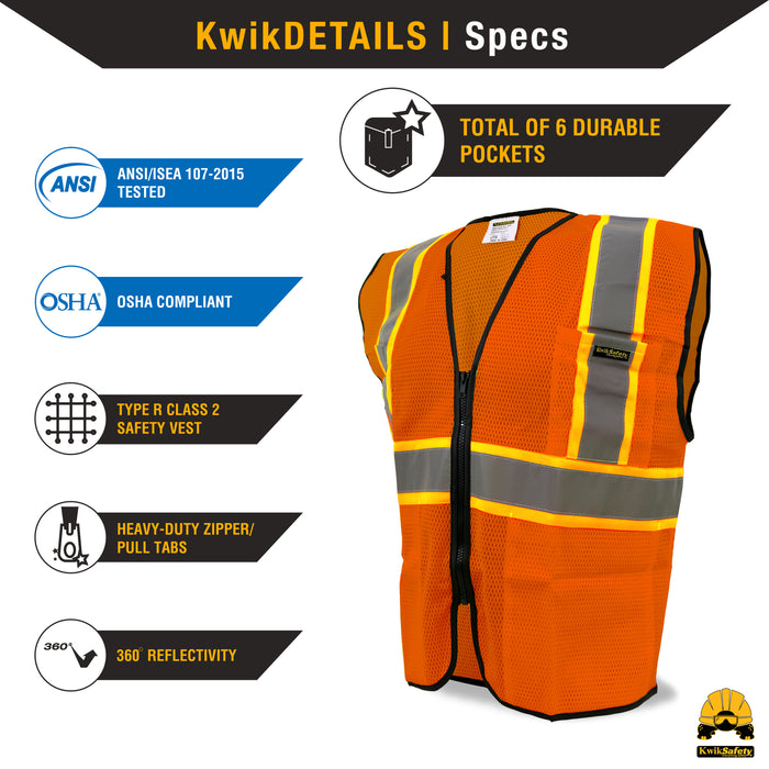 KwikSafety HOT SHOT Hi Vis Reflective ANSI PPE Construction Class 2 Safety Vest