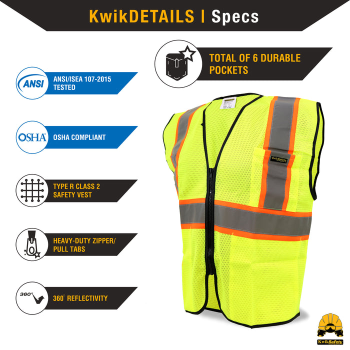 KwikSafety HOT SHOT Hi Vis Reflective ANSI PPE Construction Class 2 Safety Vest
