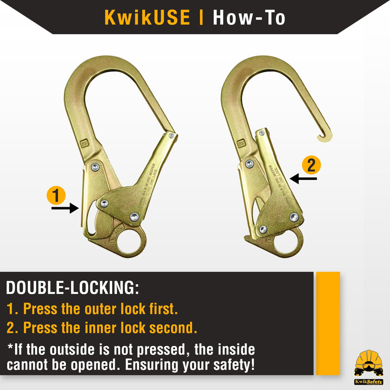 KwikSafety BOND N-3630 Rebar Hook (DOUBLE-LOCKING) Heat Treated Forged Steel Connector PPE Fall Arrest Hardware - KwikSafety