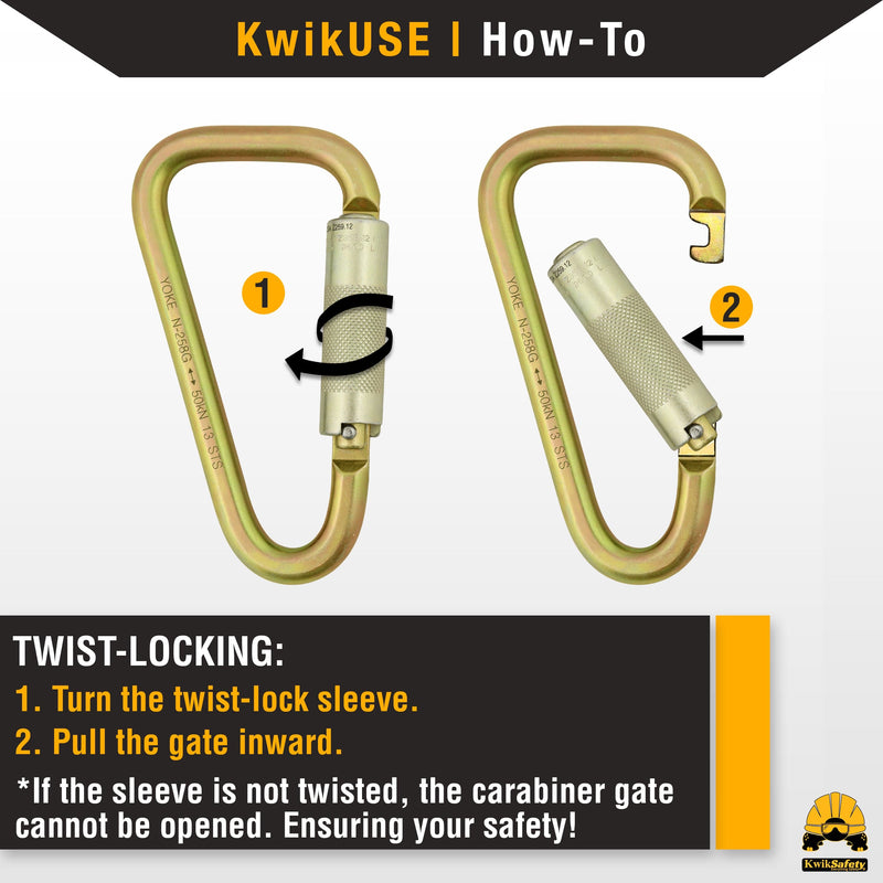 KwikSafety ANNEX Steel Carabiner (TWIST-LOCKING) Multifunctional Construction Fall Protection Tool ANSI, EN, CE & CSA Certified - KwikSafety