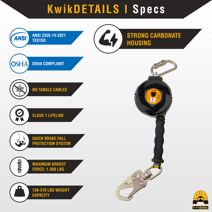 KwikSafety 20' MAMBA WEB Carbonate Housing Self Retracting Lifeline SRL - Model No.:KS7923