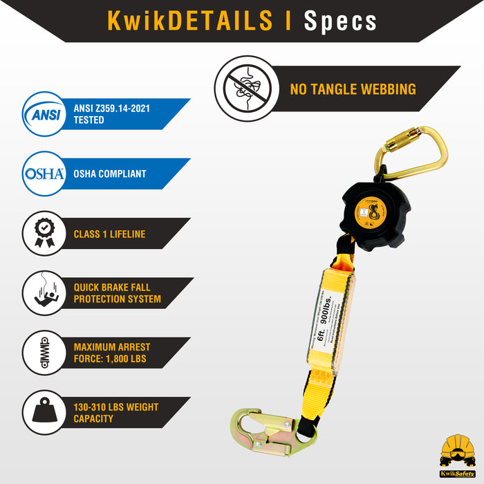 KwikSafety 6' COBRA WEB Self Retracting Lifeline ANSI Poly SRL - Model No.: KS7911