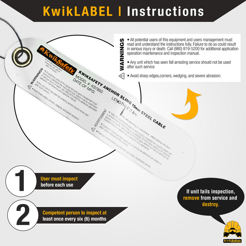 KwikSafety LEMUR Cable Anchor Sling 6' ANSI OSHA Fall Protection Restraint PPE - Model No.: KS7850 - KwikSafety