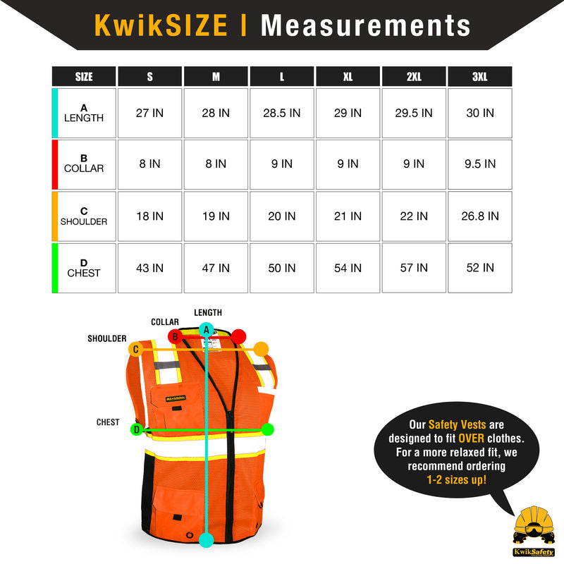 KwikSafety | Big Kahuna Safety Vest | Size Chart