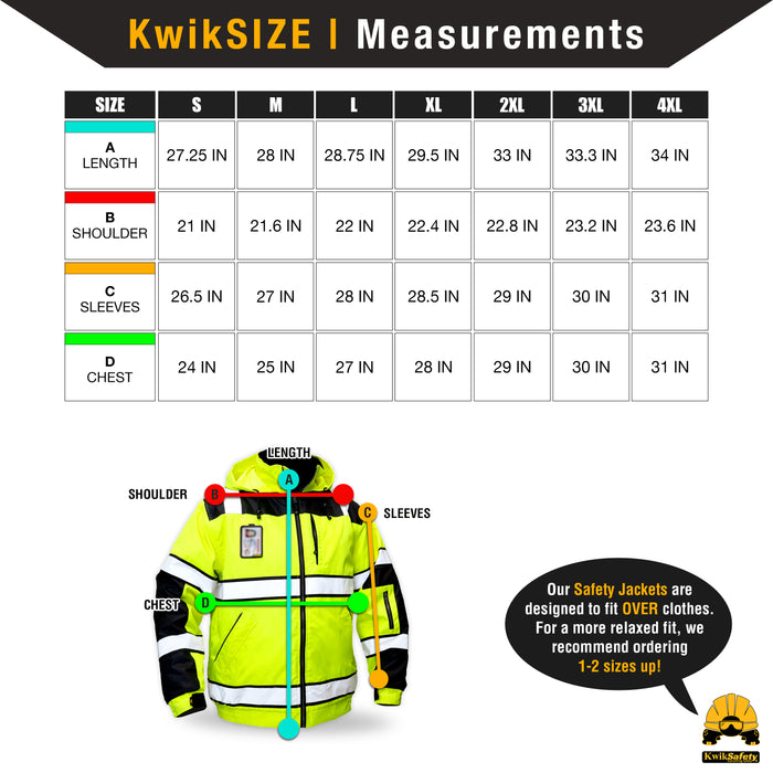 KwikSafety ENFORCER Safety Bomber Jacket (DETACHABLE ID POCKET) Class 3 ANSI Tested OSHA Compliant Hi Vis Reflective PPE - Model No.: KS5521