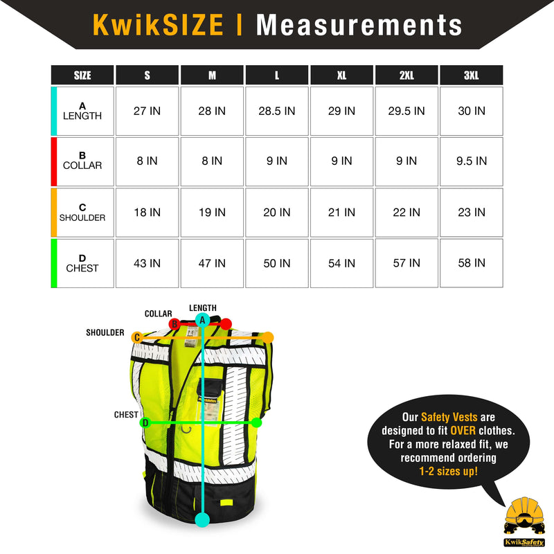 KwikSafety | Specialist Safety Vest | Size Chart