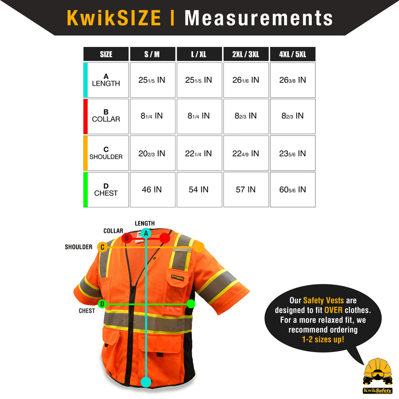 KwikSafety | Chief Safety Vest | Size Chart