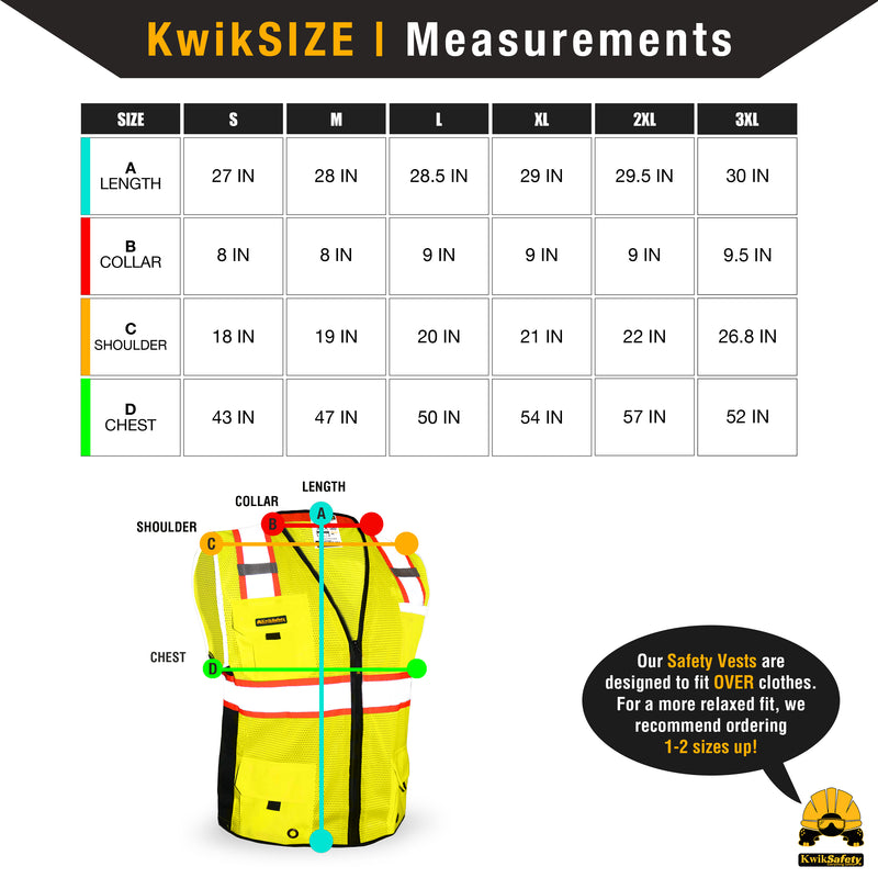 KwikSafety | Big Kahuna Safety Vest | Size Chart