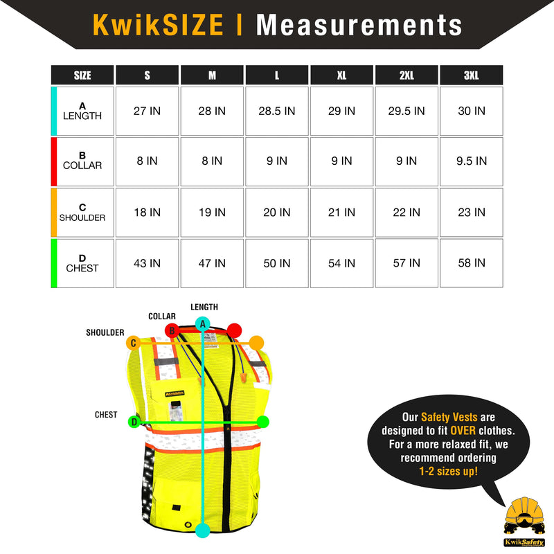 KwikSafety | Big Kahuna Digital Safety Vest | Size Chart