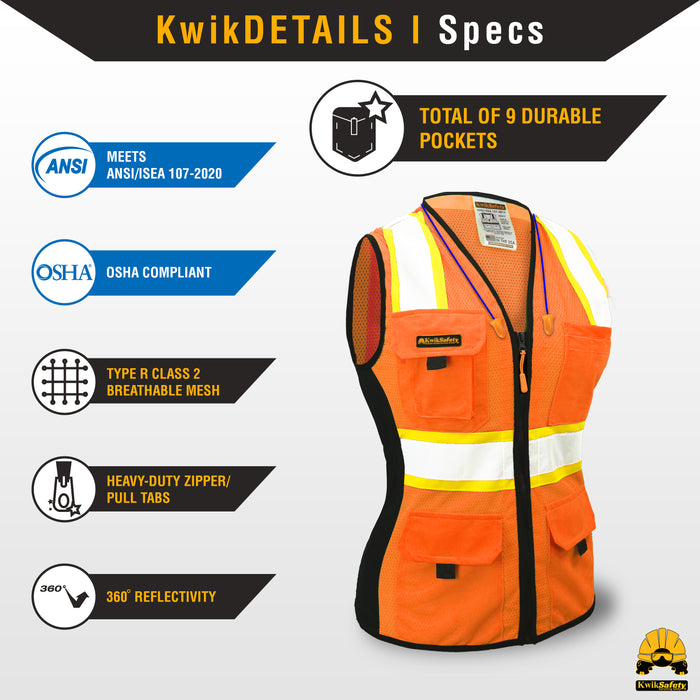 KwikSafety FIRST LADY Safety Vest for Women (SNUG-FIT) Class 2 ANSI Tested OSHA Compliant Hi Vis Reflective PPE Surveyor - Model No.: KS3319 - KwikSafety