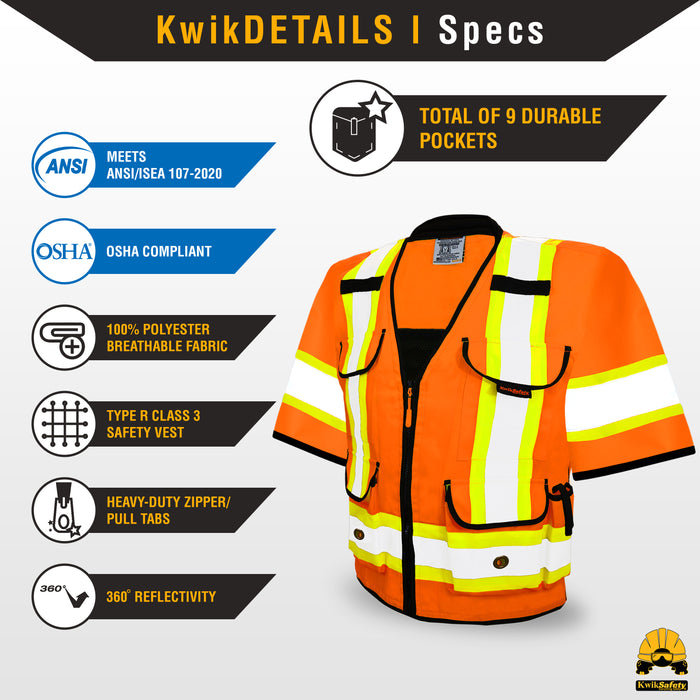 KwikSafety GODFATHER Safety Vest (Cushioned Collar) Class 3 ANSI Tested OSHA Compliant Hi Vis Reflective PPE Surveyor - Model No.: KS3310C3
