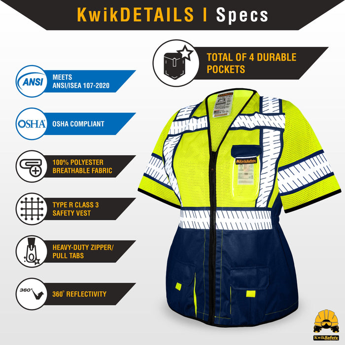 KwikSafety SHERIFF Class 3 Safety Vest for Women ANSI OSHA Compliant Hi Vis PPE Work Gear - Model No.: KS3338C3 - KwikSafety