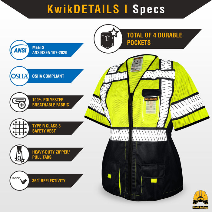 KwikSafety SPECIALIST Class 3 Safety Vest for Women ANSI OSHA Compliant Hi Vis PPE Work Gear - Model No.: KS3337C3 - KwikSafety