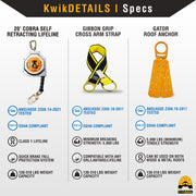 KwikSafety 20' COBRA CABLE Self Retracting Lifeline ANSI Class 1 SRL - Model No.: KS7933 - KwikSafety