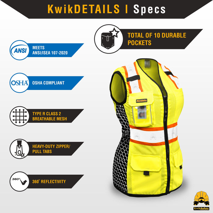 KwikSafety QUEEN BEE Safety Vest for Women (LIMITED EDITION HONEYCOMB DESIGN) Class 2 ANSI Tested OSHA Compliant - Model No.: KS3319QB - KwikSafety